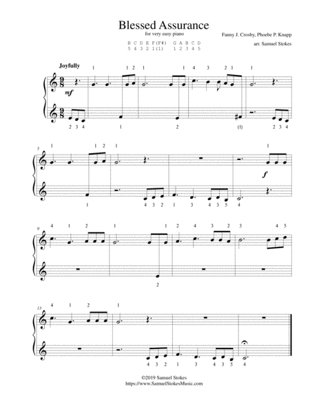 Free Sheet Music Blessed Assurance For Very Easy Piano