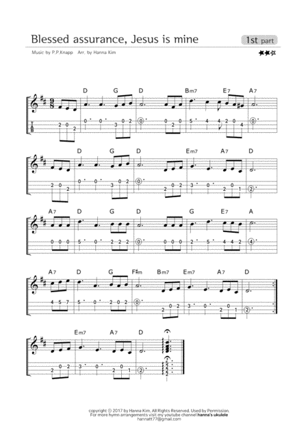 Blessed Assurance Jesus Is Mine Hymn Ukulele Ensemble Sheet Music