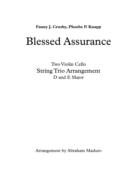 Free Sheet Music Blessed Assurance Two Violins And Cello Trio Three Tonalities Included