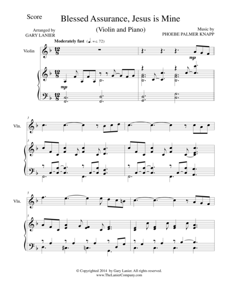 Blessed Assurance Violin Piano And Violin Part Sheet Music