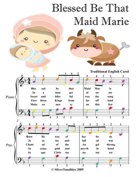 Blessed Be That Maid Marie Easy Piano Sheet Music With Colored Notes Sheet Music