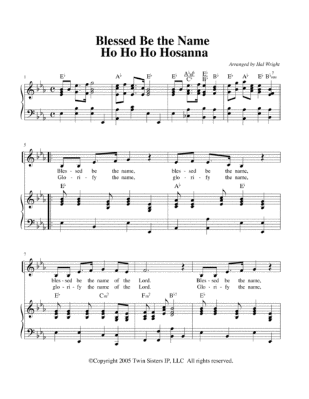 Blessed Be The Name Ho Ho Ho Hosanna Sheet Music