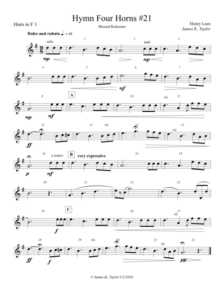 Blessed Redeemer Horn Quartet 21 Sheet Music