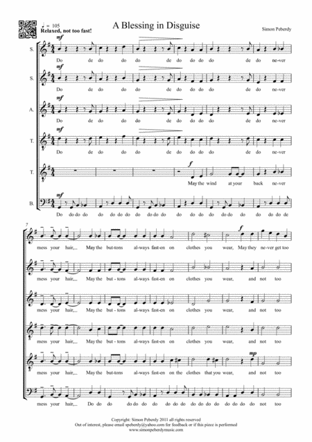 Blessing In Disguise For Ssattb A Comical Change To The Usual Irish Blessings Sheet Music