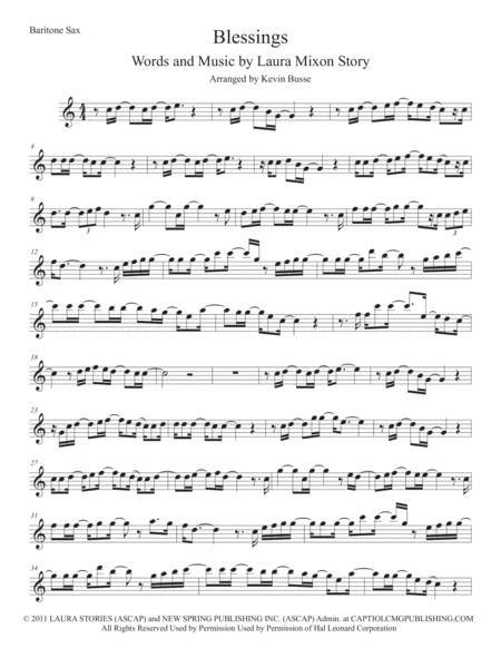 Blessings Easy Key Of C Bari Sax Sheet Music