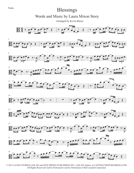 Blessings Easy Key Of C Viola Sheet Music