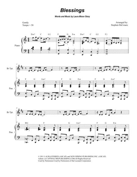 Blessings For Bb Trumpet Solo And Piano Sheet Music