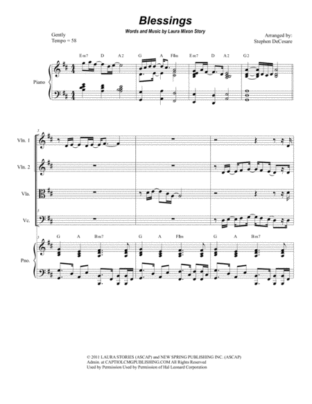 Free Sheet Music Blessings For String Quartet