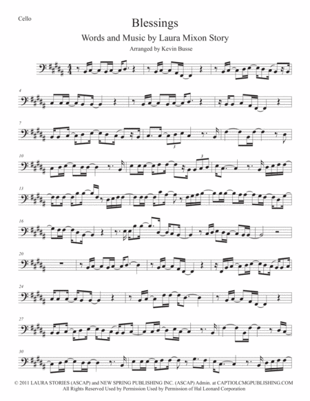 Free Sheet Music Blessings Original Key Cello