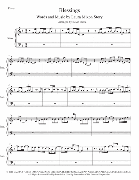 Free Sheet Music Blessings Piano