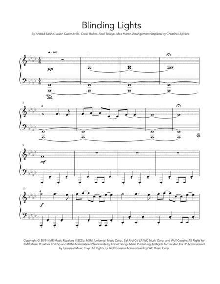 Blinding Lights By The Weeknd Piano Solo Intermediate Version Sheet Music