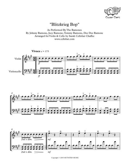 Blitzkrieg Bop Violin Cello Duet The Ramones Arr Cellobat Sheet Music