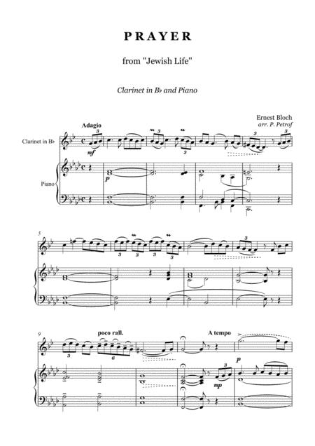 Bloch Prayer Clarinet Bb And Piano Sheet Music