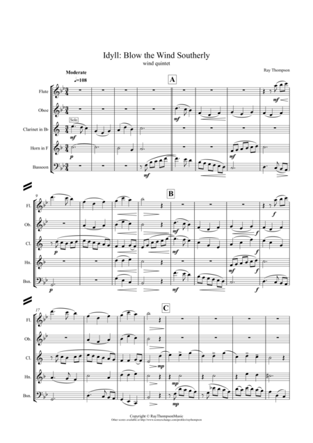 Blow The Wind Southerly Idyll Wind Quintet Sheet Music