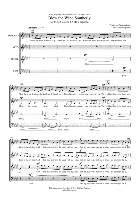 Blow The Wind Southerly Sheet Music