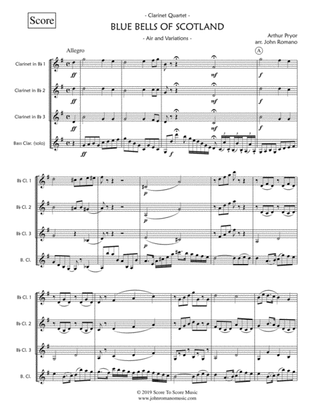 Free Sheet Music Blue Bells Of Scotland Clarinet Quartet