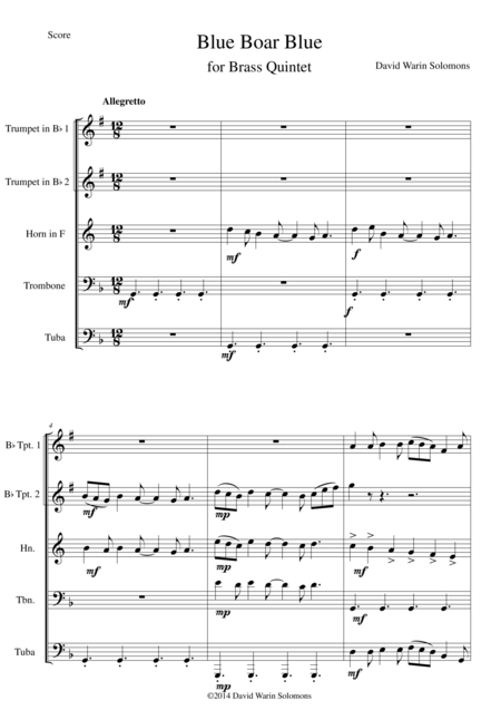 Free Sheet Music Blue Boar Blue For Brass Quintet