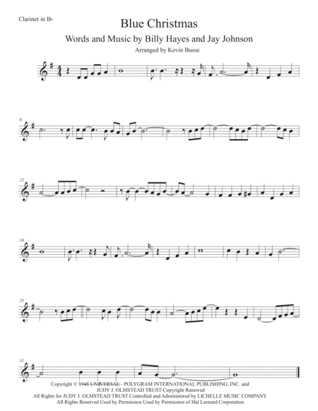 Blue Christmas Clarinet Sheet Music