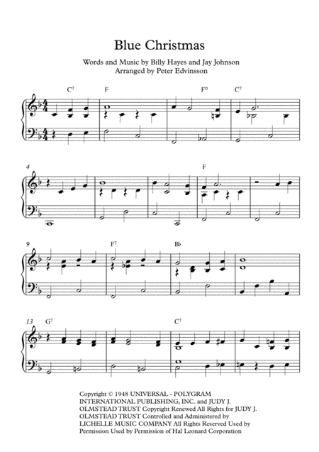 Free Sheet Music Blue Christmas Easy Piano Sheet Music