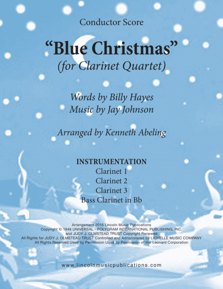 Blue Christmas For Clarinet Quartet Sheet Music