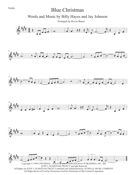 Blue Christmas Original Key Violin Sheet Music