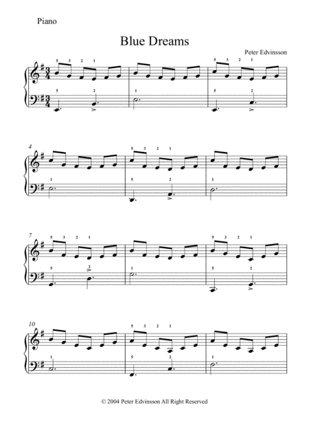 Blue Dreams Easy Piano Sheet Music Sheet Music