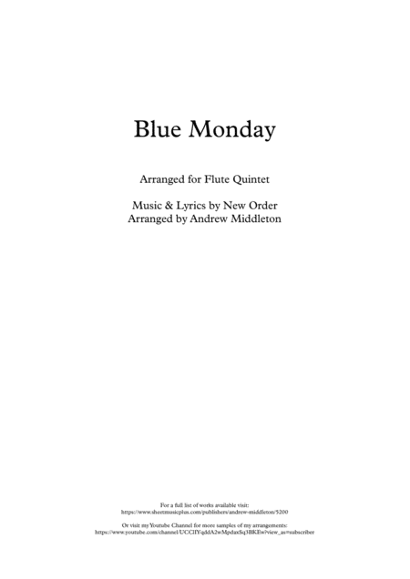 Blue Monday For Flute Quintet Sheet Music