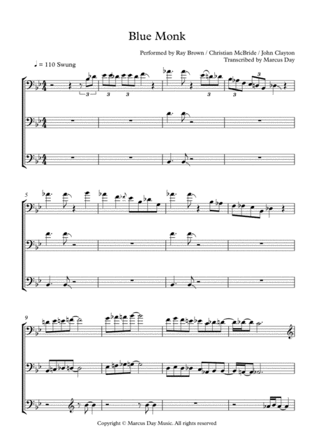 Free Sheet Music Blue Monk Superbass Transcription Double Bass Trio