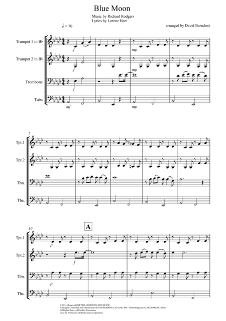 Free Sheet Music Blue Moon For Brass Quartet