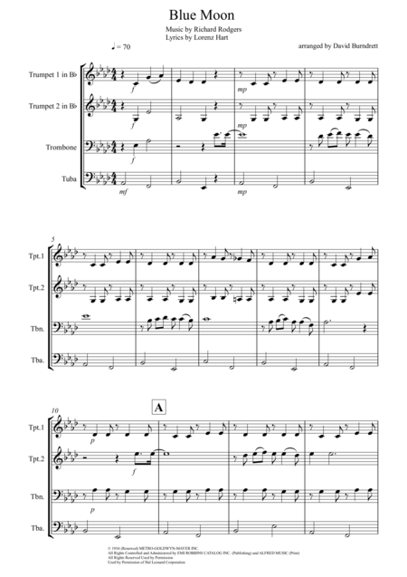 Blue Moon For Brass Quartet Sheet Music