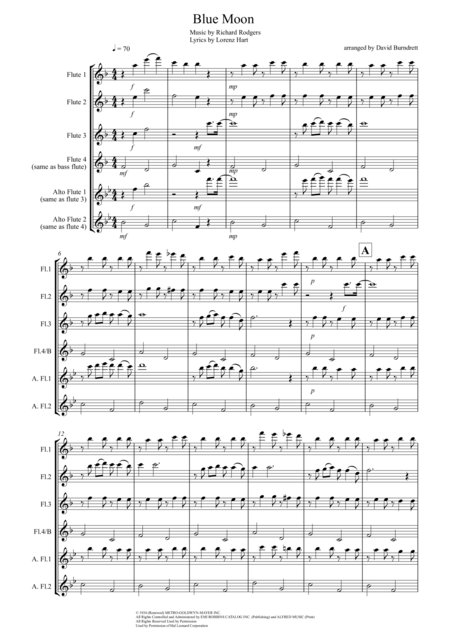 Blue Moon For Flute Quartet Sheet Music