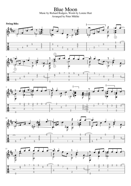 Free Sheet Music Blue Moon Standard Notation And Tab