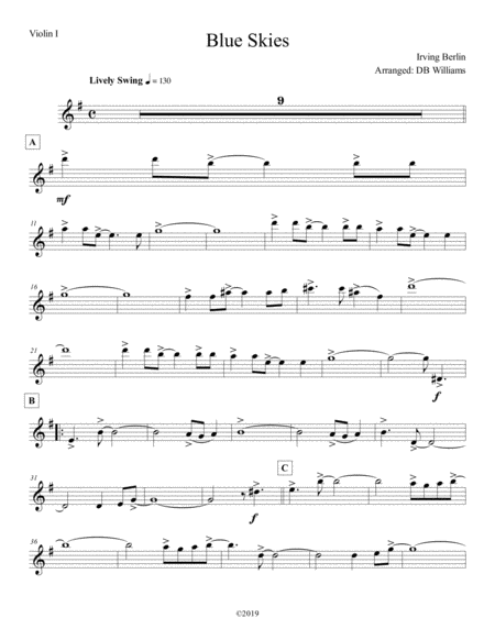 Free Sheet Music Blue Skies Strings Violin 1