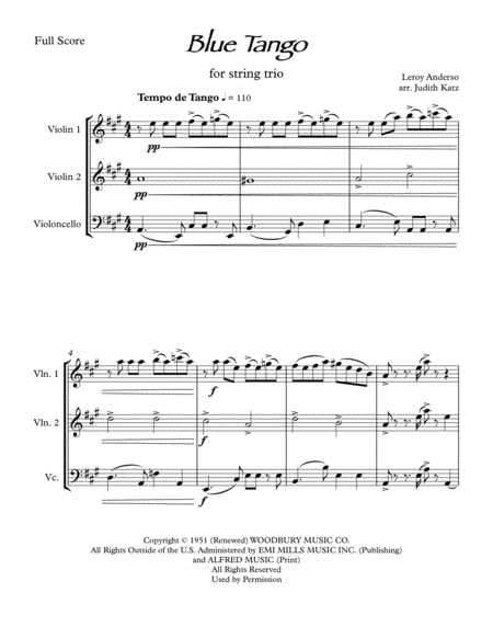 Blue Tango For String Trio Sheet Music