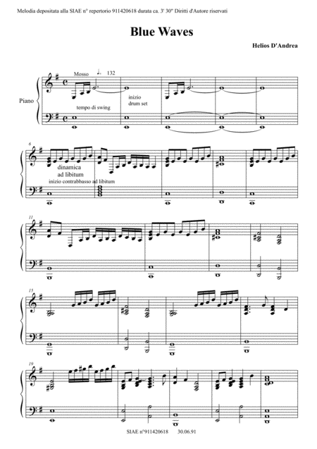 Blue Waves For Piano Sheet Music