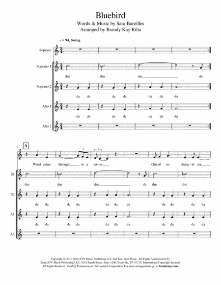 Bluebird Ssaa A Cappella Sheet Music