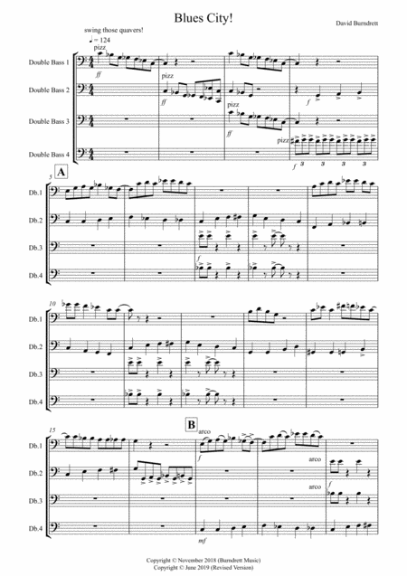 Free Sheet Music Blues City For Double Bass Quartet