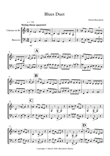 Blues Duet For Clarinet In Bb And Bassoon Sheet Music