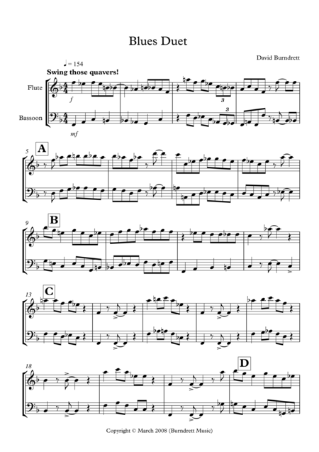 Free Sheet Music Blues Duet For Flute And Bassoon