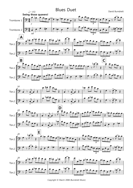 Blues Duet For Trombone Sheet Music