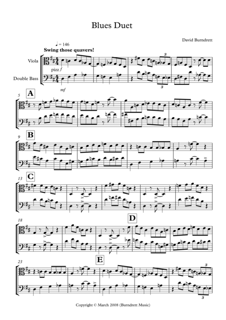 Free Sheet Music Blues Duet For Viola And Double Bass