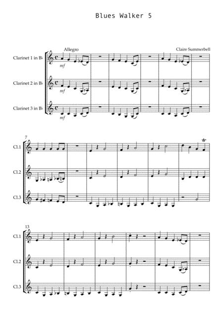 Free Sheet Music Blues Walker 5 Easy Clarinet Trio