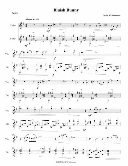 Bluish Bunny For Violin And Guitar Sheet Music