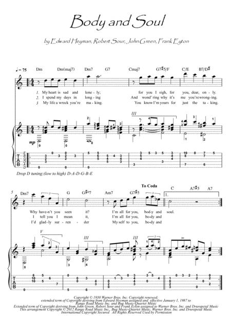 Body And Soul Guitar Fingerstyle Sheet Music