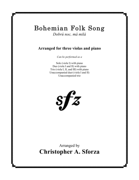 Free Sheet Music Bohemian Folk Song For Three Violas And Piano