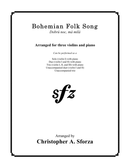 Free Sheet Music Bohemian Folk Song For Three Violins And Piano