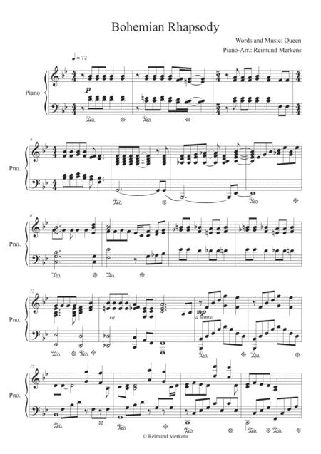 Bohemian Rhapsody Advanced Piano Version Sheet Music