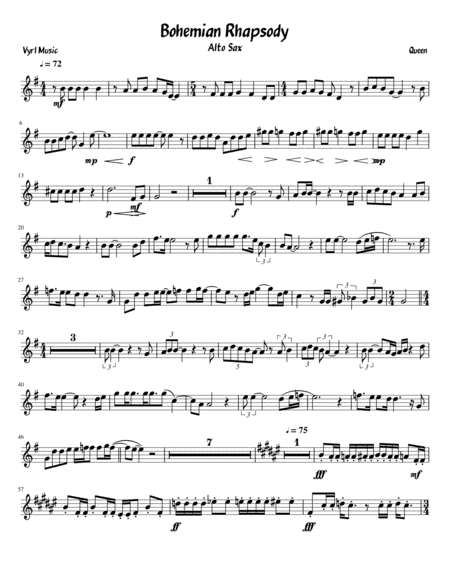 Bohemian Rhapsody Alto Sax Sheet Music