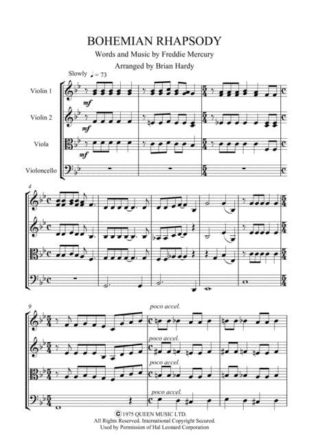 Free Sheet Music Bohemian Rhapsody Bacchus Quartet