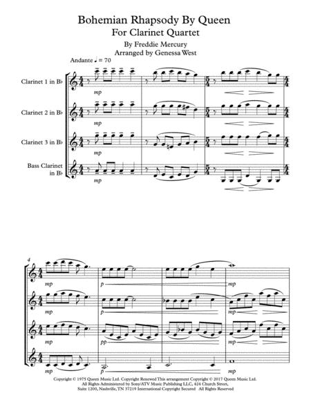 Bohemian Rhapsody By Queen For Clarinet Quartet Sheet Music